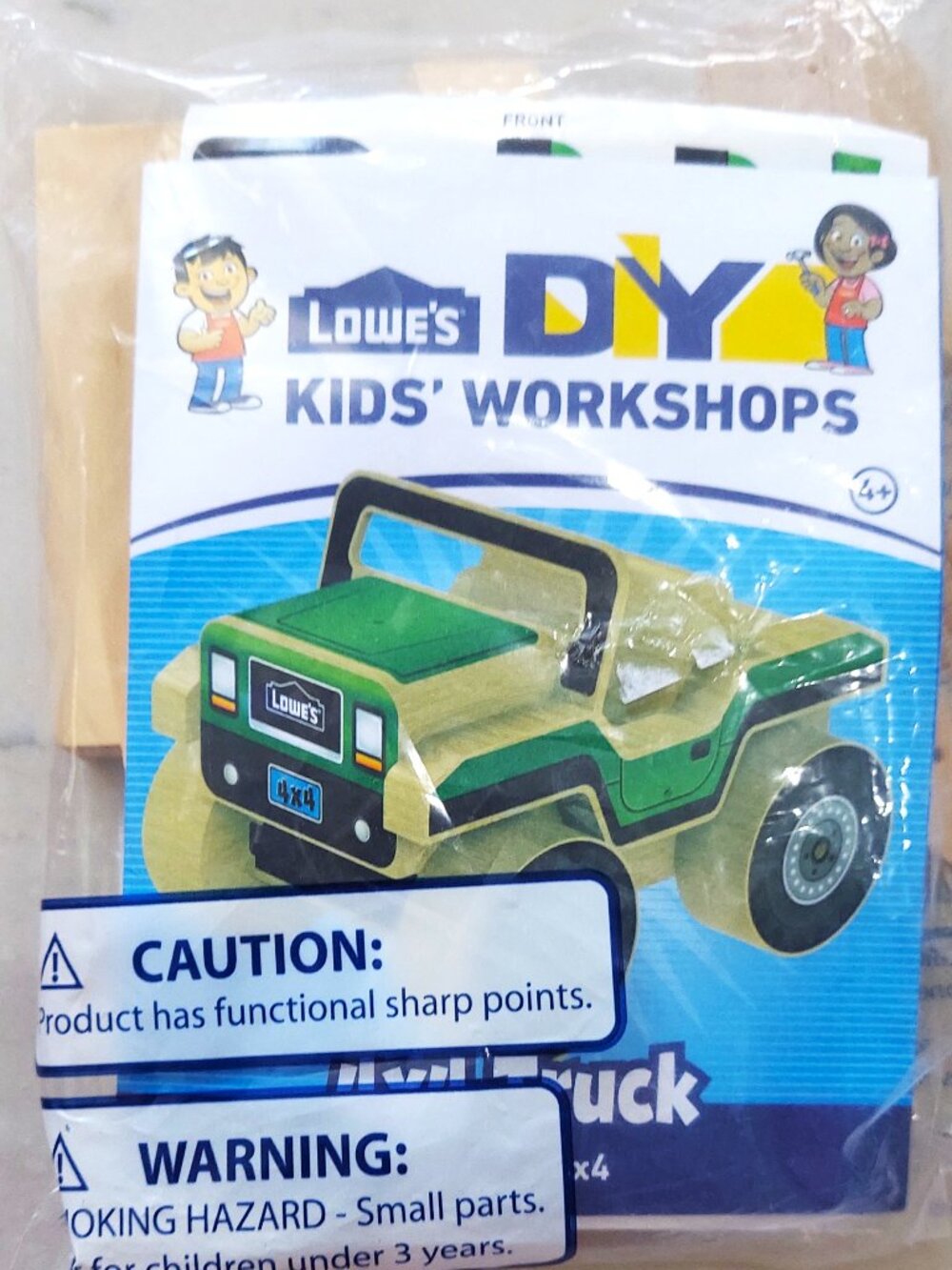 Lowes DIY 4x4 TRUCK Build Kit Kids Workshops Wood Craft & Patch